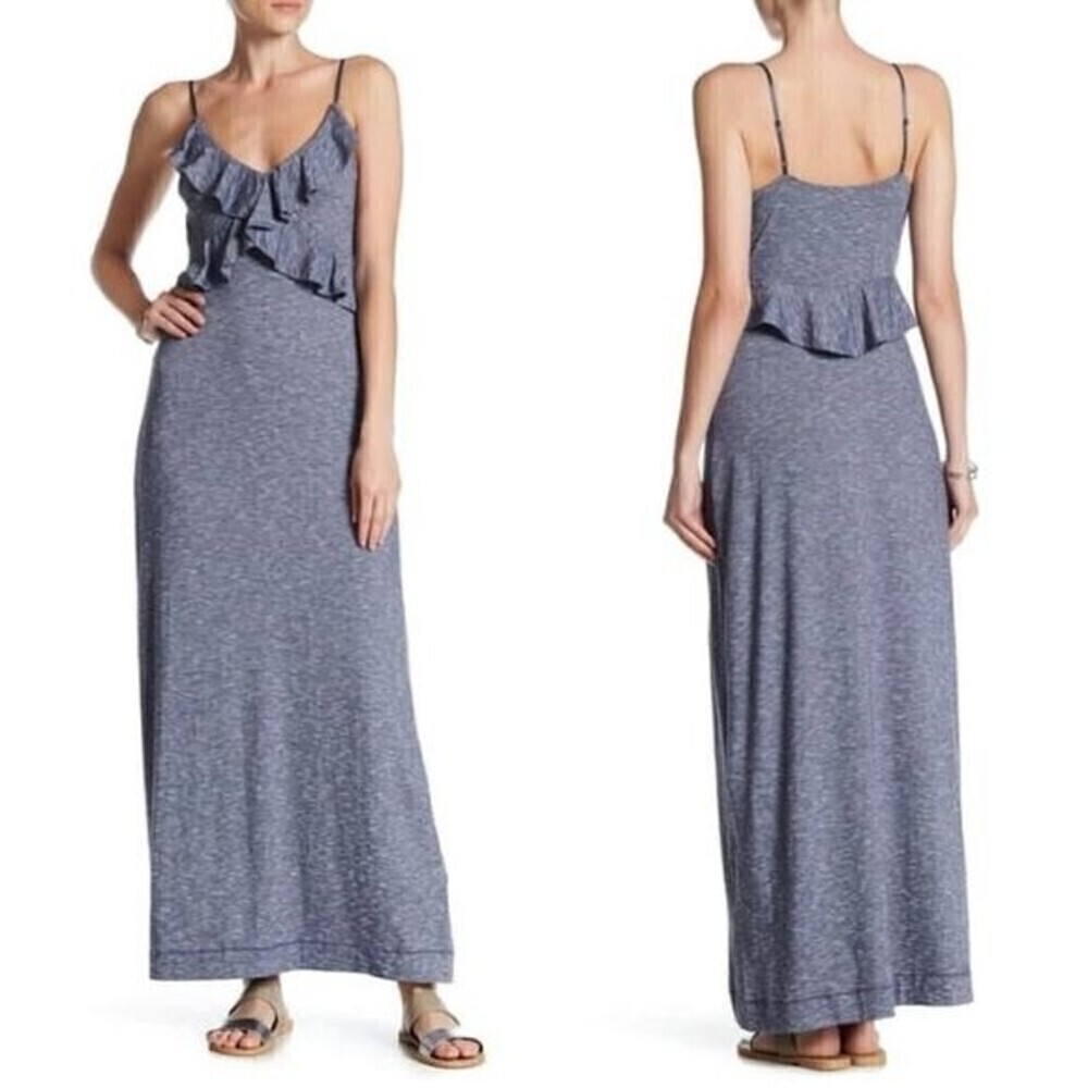 MAX STUDIO Ruffled Navy Maxi Dress